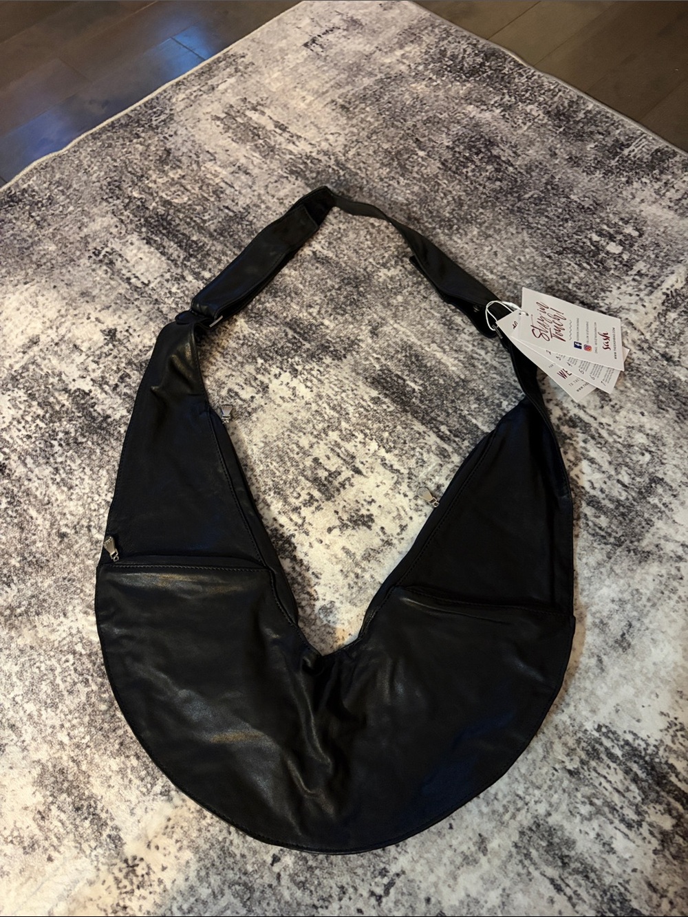 Black genuine leather “ sash “ bag NWT